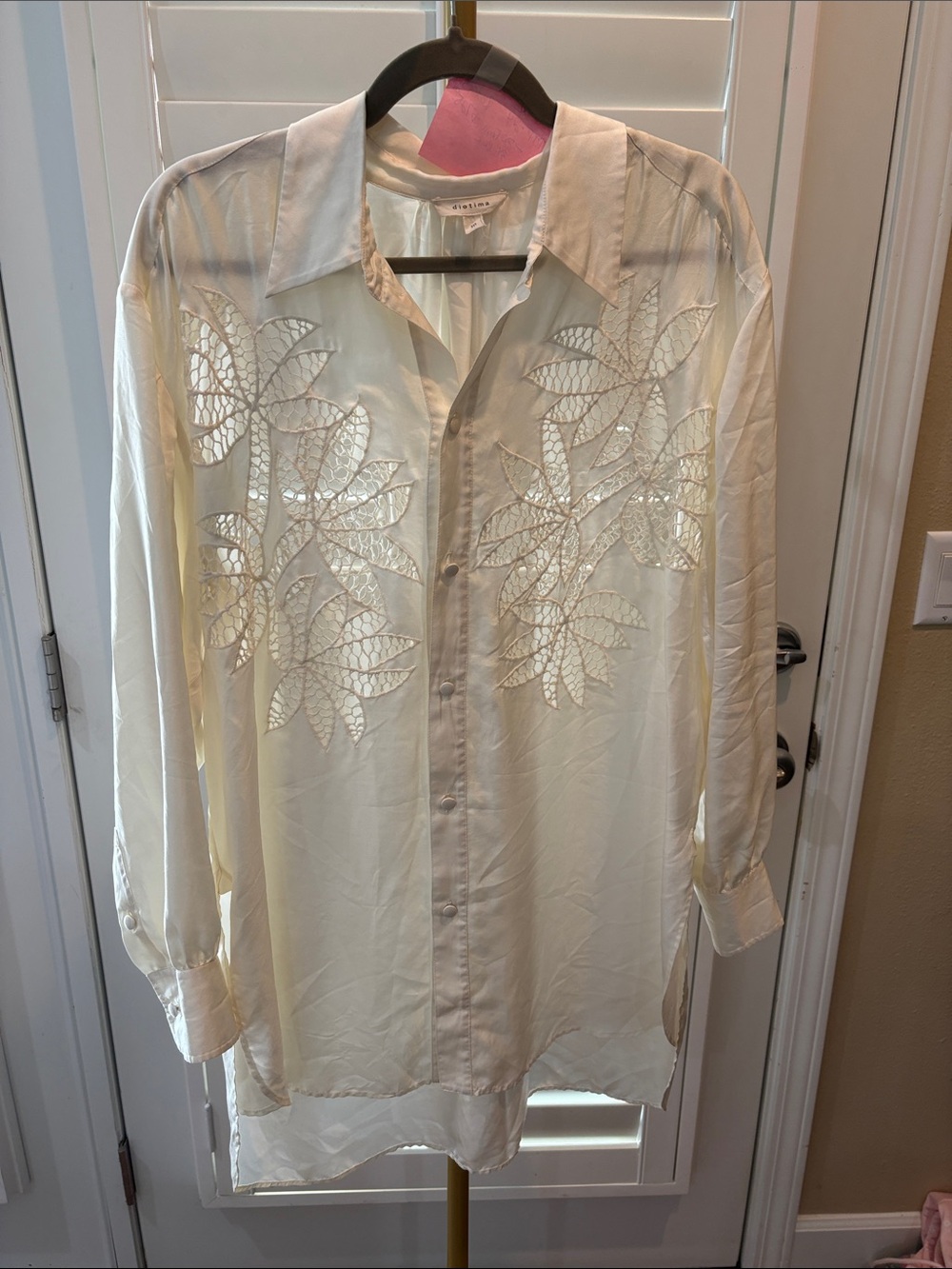 Diotima Light Cream Embroidered Long-Sleeve Blouse - Women's XL